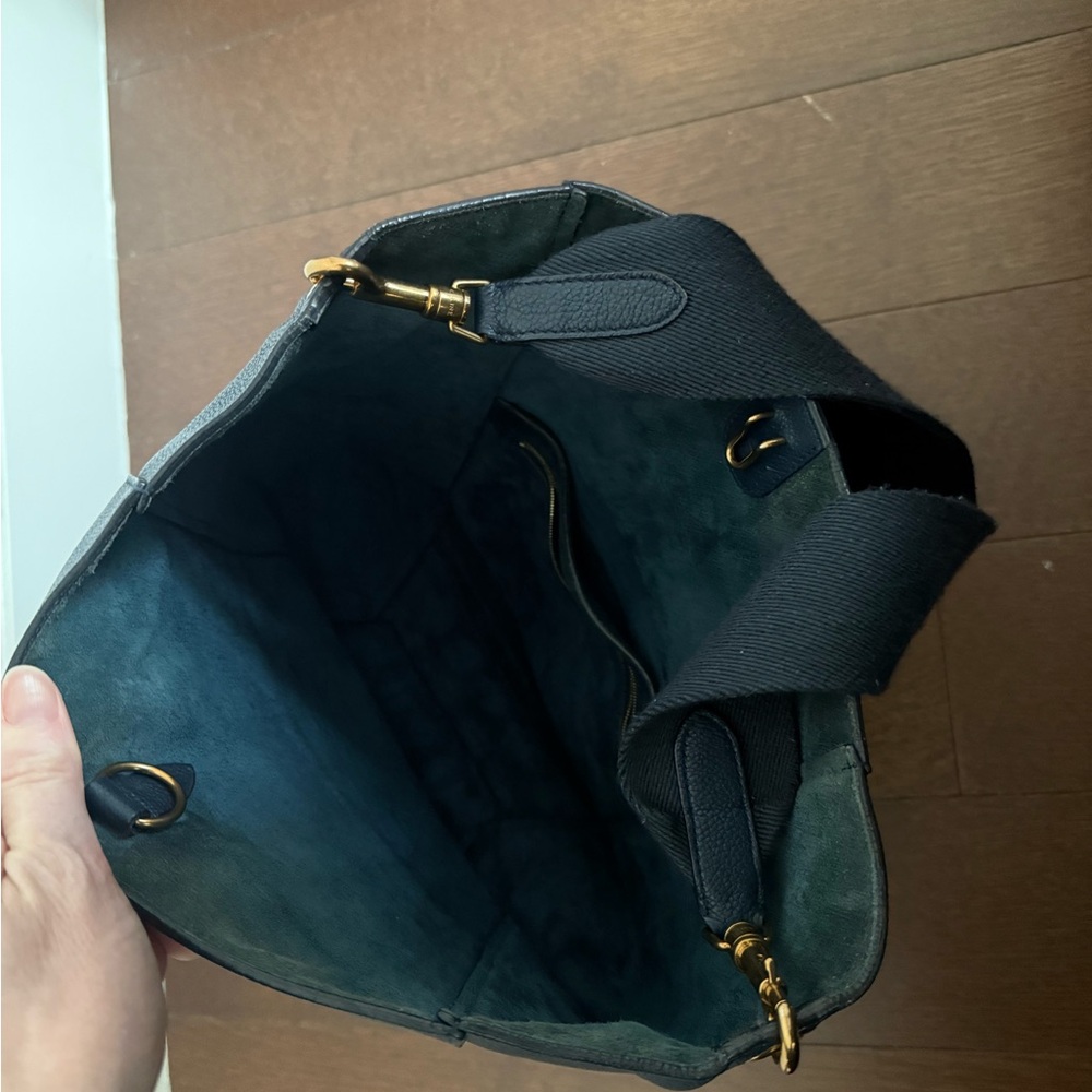 Chic Navy Tote Bag with Brass Accents